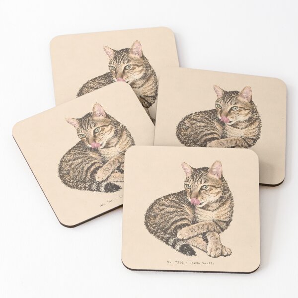 Item preview, Funny Tabby Cat Tongue Out: Vintage Linocut designed and sold by HowHoFamily.