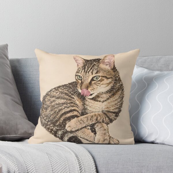 Item preview, Funny Tabby Cat Tongue Out: Vintage Linocut designed and sold by HowHoFamily.