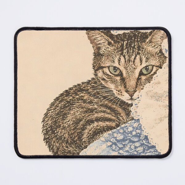 Item preview, Peeking Tabby Cat Portrait: Vintage Linocut designed and sold by HowHoFamily.