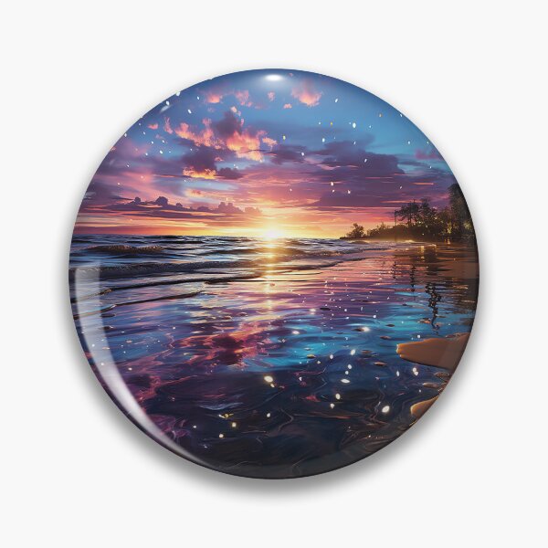 Item preview, Celestial Shoreline - Sunset With A Starry Sky Over A Calm Ocean - Landscape Art - Watercolor Art designed and sold by CastleBySea.