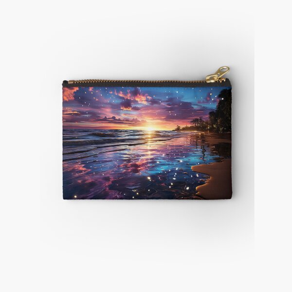Item preview, Celestial Shoreline - Sunset With A Starry Sky Over A Calm Ocean - Landscape Art - Watercolor Art designed and sold by CastleBySea.