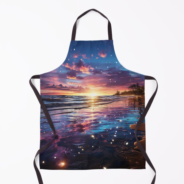 Item preview, Celestial Shoreline - Sunset With A Starry Sky Over A Calm Ocean - Landscape Art - Watercolor Art designed and sold by CastleBySea.