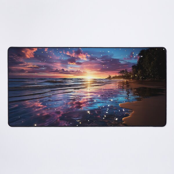 Item preview, Celestial Shoreline - Sunset With A Starry Sky Over A Calm Ocean - Landscape Art - Watercolor Art designed and sold by CastleBySea.
