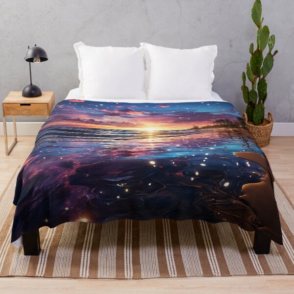 Item preview, Celestial Shoreline - Sunset With A Starry Sky Over A Calm Ocean - Landscape Art - Watercolor Art designed and sold by CastleBySea.