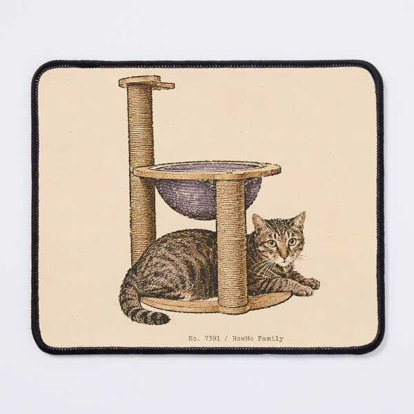 Item preview, Resting Tabby Cat at Cat Tree: Vintage Linocut designed and sold by HowHoFamily.