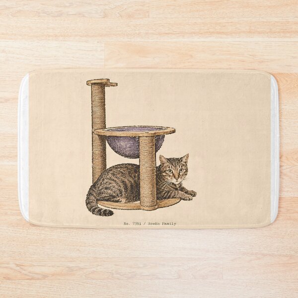 Item preview, Resting Tabby Cat at Cat Tree: Vintage Linocut designed and sold by HowHoFamily.