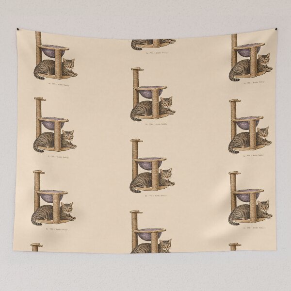 Item preview, Resting Tabby Cat at Cat Tree: Vintage Linocut designed and sold by HowHoFamily.