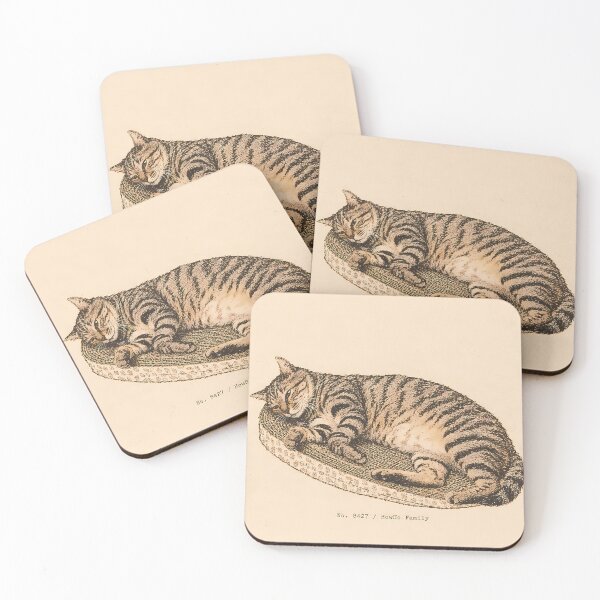 Item preview, Resting Tabby Cat on Scratcher: Vintage Linocut designed and sold by HowHoFamily.