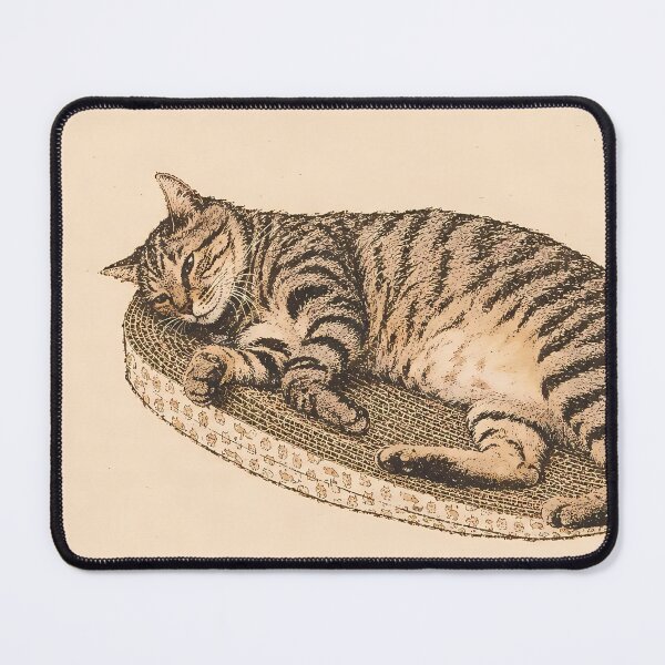 Item preview, Resting Tabby Cat on Scratcher: Vintage Linocut designed and sold by HowHoFamily.