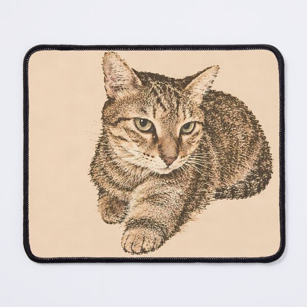 Item preview, Attentive Tabby Cat Portrait: Vintage Linocut designed and sold by HowHoFamily.