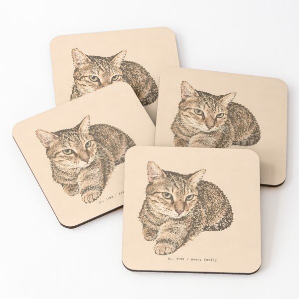 Item preview, Attentive Tabby Cat Portrait: Vintage Linocut designed and sold by HowHoFamily.