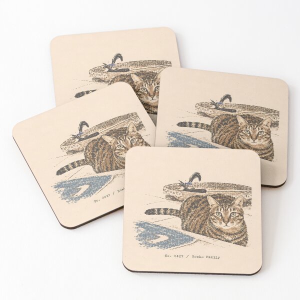 Item preview, Resting Tabby Cat on Mat: Vintage Linocut designed and sold by HowHoFamily.