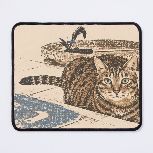 Item preview, Resting Tabby Cat on Mat: Vintage Linocut designed and sold by HowHoFamily.