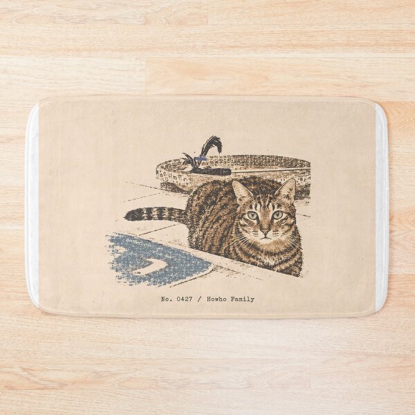 Item preview, Resting Tabby Cat on Mat: Vintage Linocut designed and sold by HowHoFamily.