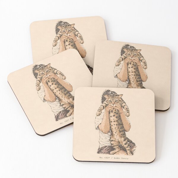 Item preview, Holding Long Tabby Cat: Vintage Linocut designed and sold by HowHoFamily.