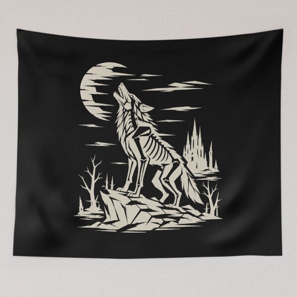 Item preview, Howling Skeleton Wolf Under the Moon – Gothic Halloween Horror designed and sold by JonelCrafts.