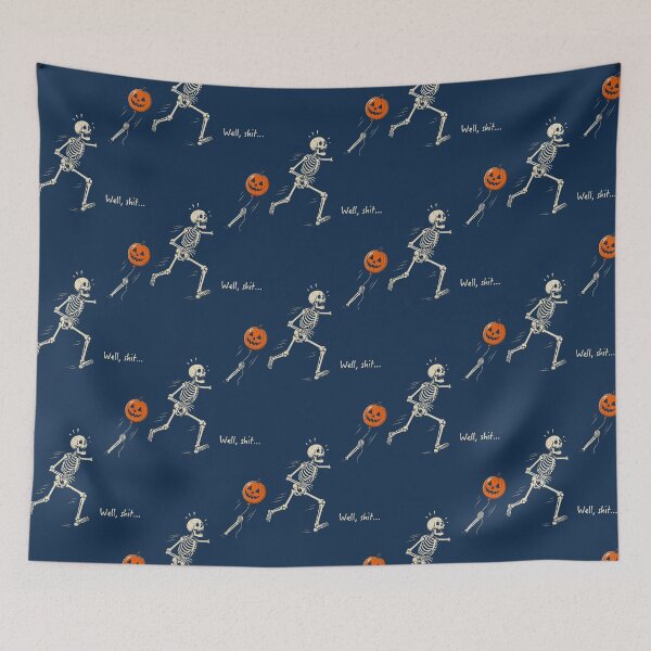 Item preview, Skeleton Throwing Pumpkin Halloween Fun designed and sold by BenyaminMc.