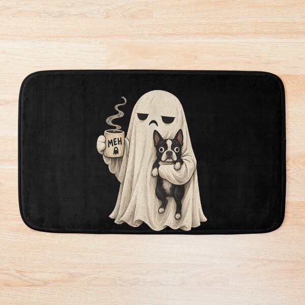 Item preview, Grumpy Ghost Boston Terrier Holding Coffee Spooky Design designed and sold by leevekaArt.