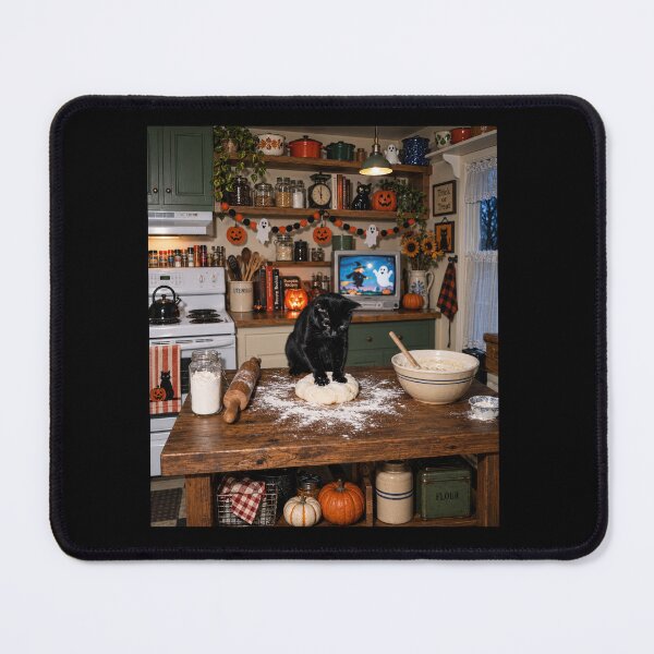 Item preview, Halloween Black Cat Making Biscuits In Cozy Kitchen designed and sold by dexlawpie.