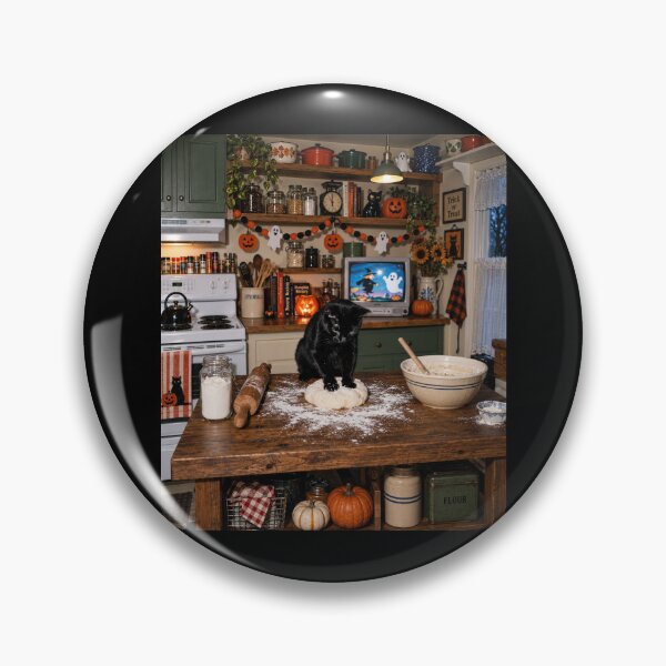 Item preview, Halloween Black Cat Making Biscuits In Cozy Kitchen designed and sold by dexlawpie.