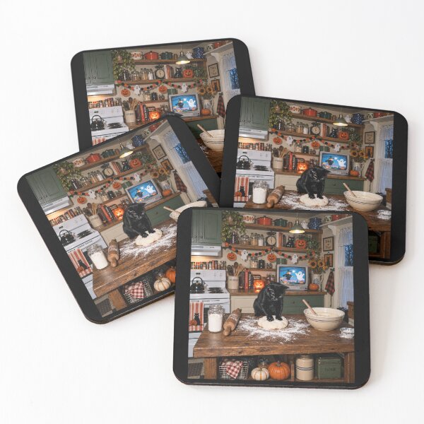 Item preview, Halloween Black Cat Making Biscuits In Cozy Kitchen designed and sold by dexlawpie.