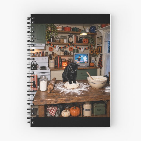 Item preview, Halloween Black Cat Making Biscuits In Cozy Kitchen designed and sold by dexlawpie.