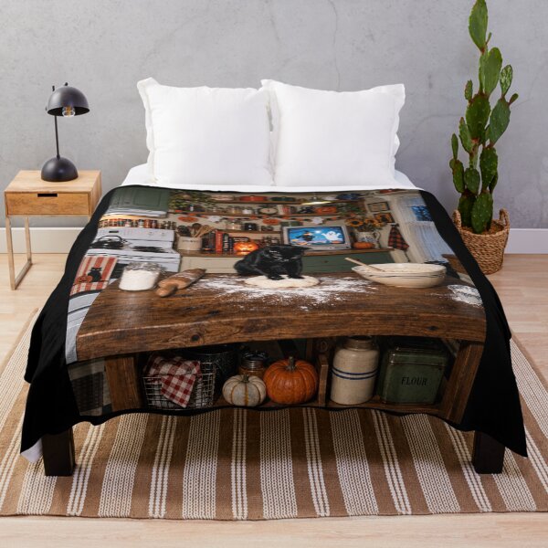 Item preview, Halloween Black Cat Making Biscuits In Cozy Kitchen designed and sold by dexlawpie.