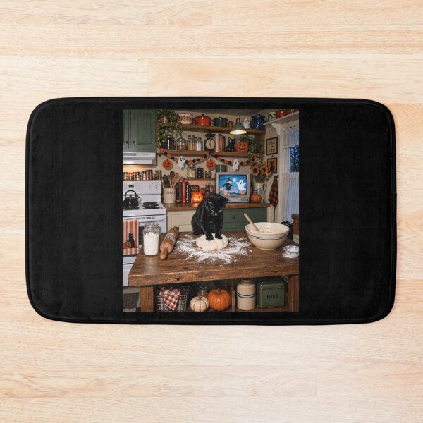 Item preview, Halloween Black Cat Making Biscuits In Cozy Kitchen designed and sold by dexlawpie.