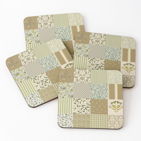 Item preview, Vintage floral patchwork cheater quilt - Sage green olive and cream designed and sold by ahahdodo.