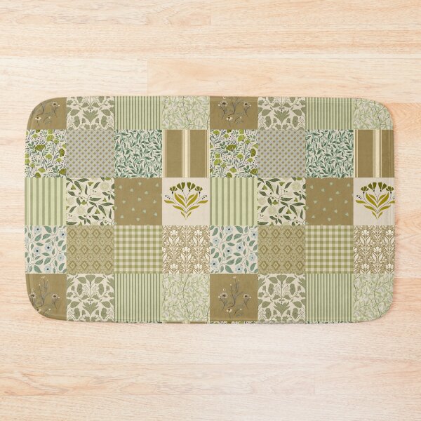 Item preview, Vintage floral patchwork cheater quilt - Sage green olive and cream designed and sold by ahahdodo.