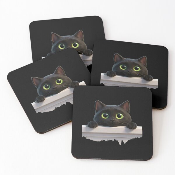 Item preview, Cute Black Cat Peeking Green Eyes Whimsical Art designed and sold by SoyLamderma.
