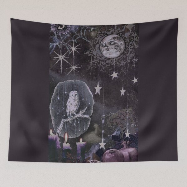 Item preview, Purple whimsigoth aesthetic, Vintage Celestial Moon & Barn Owl - Dark Whimsigoth Collage Aesthetic designed and sold by BrontesWhimsyStore.
