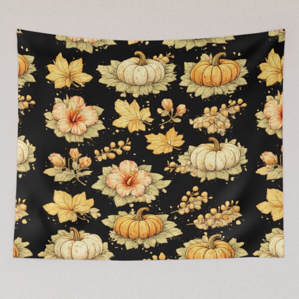 Item preview, Vintage Autumn Pumpkin Hibiscus Botanical Art designed and sold by IamNolmo.