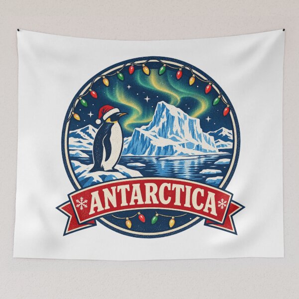 Item preview, Antarctica Christmas Shirt – Retro Penguin Santa Expedition Badge Design designed and sold by Globalcitytees.