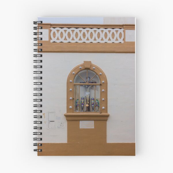 Item preview, Ornate Window Shrine With Cross, Floral Arrangements, And Rustic Tan Wall On Exterior Building designed and sold by Nmallia.