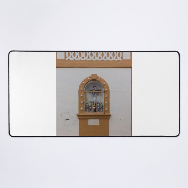 Item preview, Ornate Window Shrine With Cross, Floral Arrangements, And Rustic Tan Wall On Exterior Building designed and sold by Nmallia.