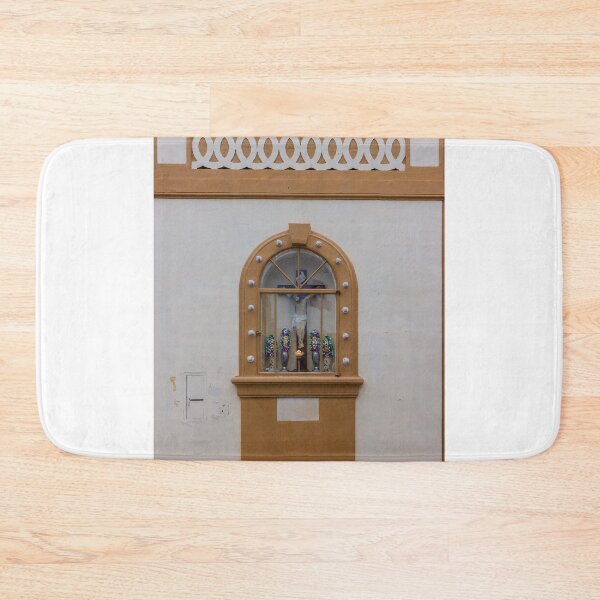 Item preview, Ornate Window Shrine With Cross, Floral Arrangements, And Rustic Tan Wall On Exterior Building designed and sold by Nmallia.