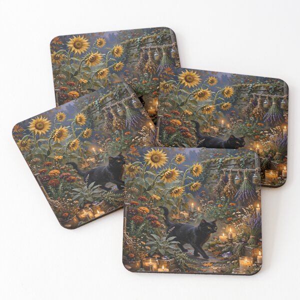 Item preview, Autumn Black Cat in Enchanted Sunflower Garden designed and sold by cr6zym1nd.