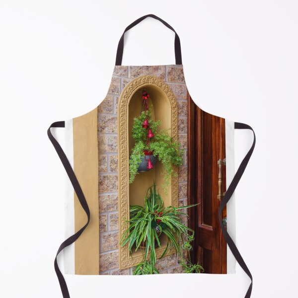 Item preview, Ornate Wall Niche with Greenery and Red Christmas Bells by Wooden Door designed and sold by Nmallia.