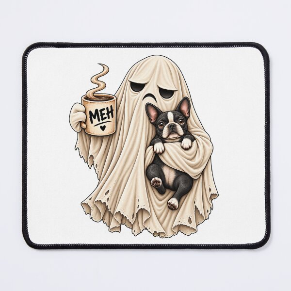 Item preview, Grumpy Ghost Boston Terrier Holding Coffee Funny Halloween Dog designed and sold by 76Valeria.
