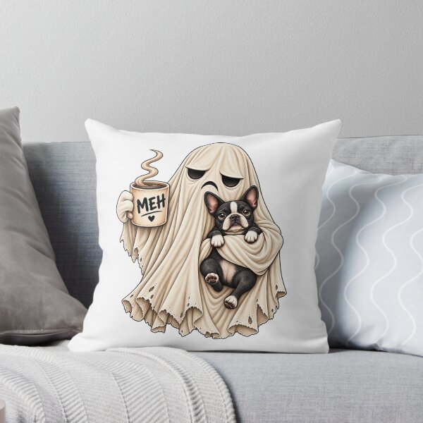 Item preview, Grumpy Ghost Boston Terrier Holding Coffee Funny Halloween Dog designed and sold by 76Valeria.