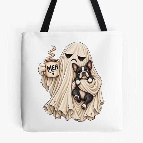 Item preview, Grumpy Ghost Boston Terrier Holding Coffee Funny Halloween Dog designed and sold by 76Valeria.