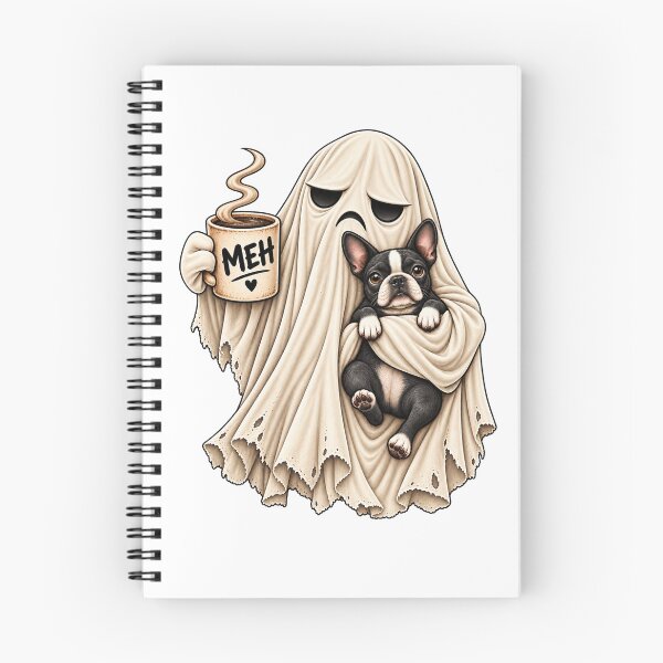 Item preview, Grumpy Ghost Boston Terrier Holding Coffee Funny Halloween Dog designed and sold by 76Valeria.