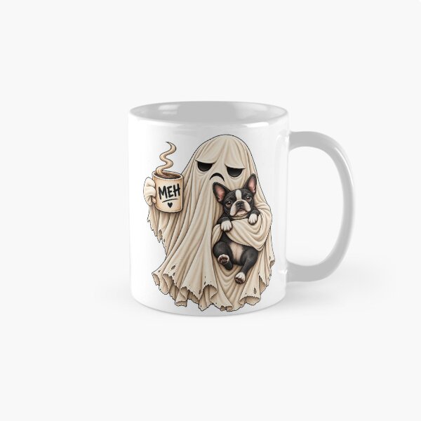 Item preview, Grumpy Ghost Boston Terrier Holding Coffee Funny Halloween Dog designed and sold by 76Valeria.