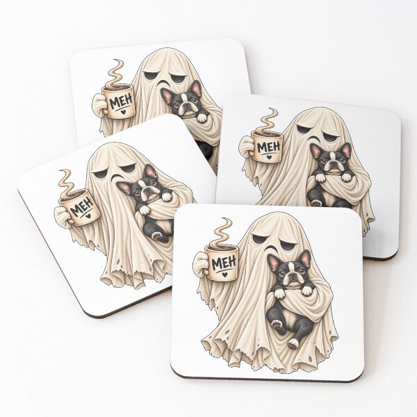 Item preview, Grumpy Ghost Boston Terrier Holding Coffee Funny Halloween Dog designed and sold by 76Valeria.