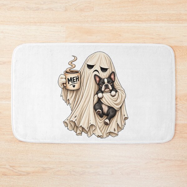 Item preview, Grumpy Ghost Boston Terrier Holding Coffee Funny Halloween Dog designed and sold by 76Valeria.