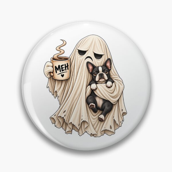 Item preview, Grumpy Ghost Boston Terrier Holding Coffee Funny Halloween Dog designed and sold by 76Valeria.