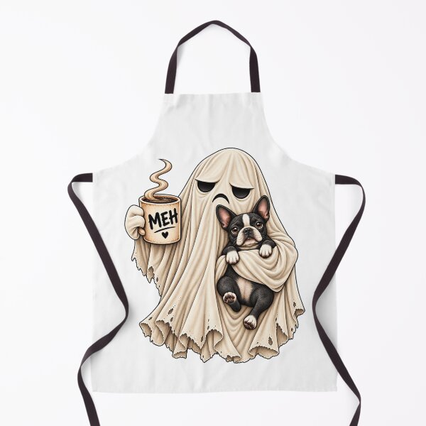 Item preview, Grumpy Ghost Boston Terrier Holding Coffee Funny Halloween Dog designed and sold by 76Valeria.