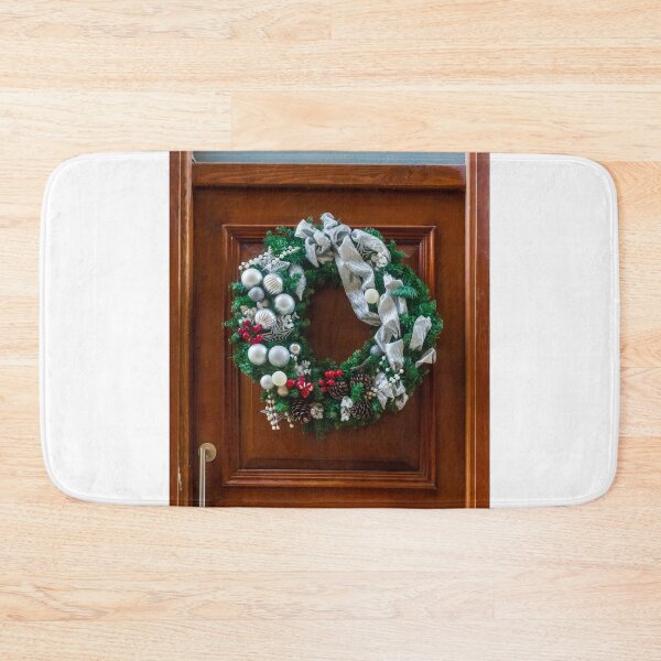 Item preview, Christmas Wreath Decor On A Rich Wooden Door With Silver Ribbon And Pinecones designed and sold by Nmallia.