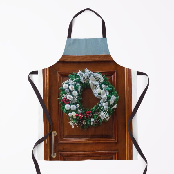 Item preview, Christmas Wreath Decor On A Rich Wooden Door With Silver Ribbon And Pinecones designed and sold by Nmallia.